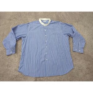 Vintage Maus & Hoffman‎ Button Up Shirt Mens XXL Blue Striped Band Collar Preppy
